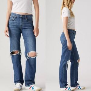 Levi’s Low Pro Straight Baggy Distressed Jeans Breathe Out Non-Stretch Denim